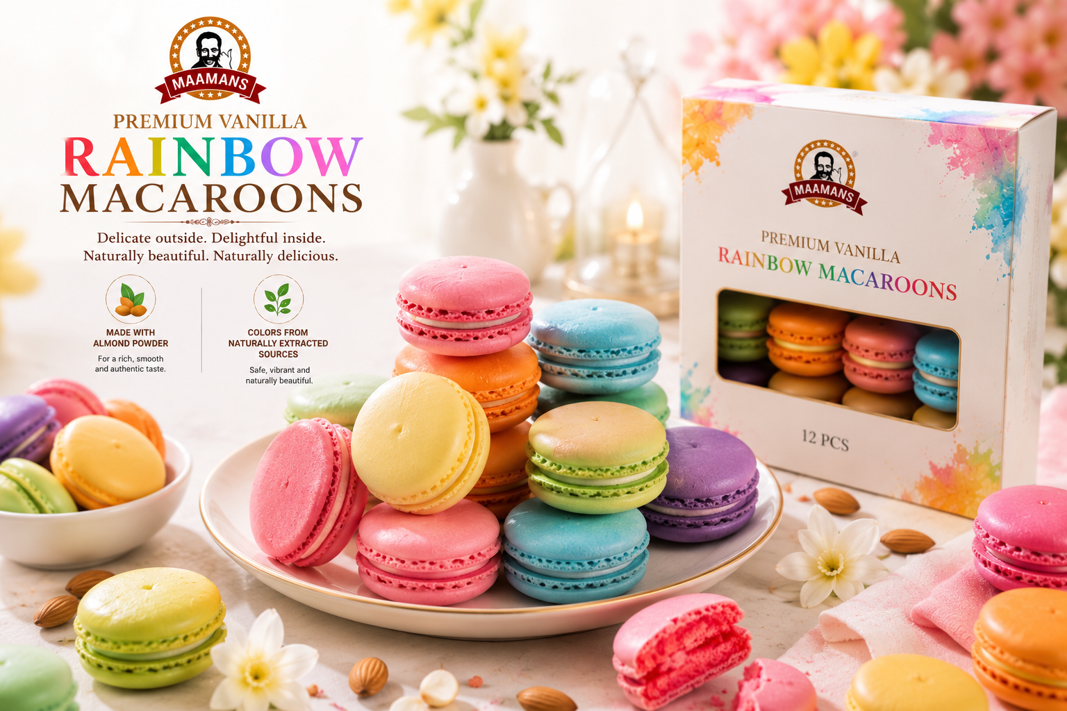 rainbow macaroon pic 1 Vanilla Rainbow Macaroons 6 pcs - Image 1